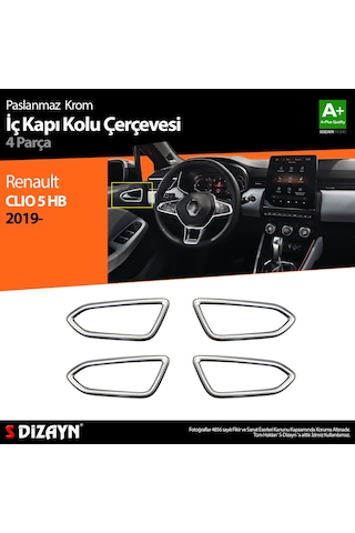 S-Dizayn Renault Clio 5 Krom İç Kapı Kolu Çerçevesi 4 Prç. 2019 V