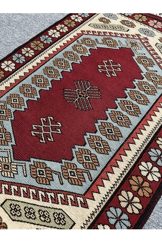 El Dokuma Yağcıbedir Halısı 72x115 Turkuaz Kök Boya Yün Halı Turkuaz