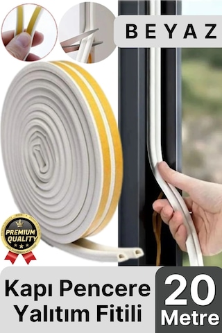 Güçlü Kendinden Yapışkanlı Kapı Pencere Soğuk Hava Geçirmez Yalıtım İzolasyon Beyaz Fitil 20 Metre Diğer
