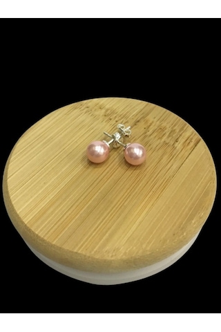 Pembe İnci Küçük Top Gümüş Küpe 6 Mm
