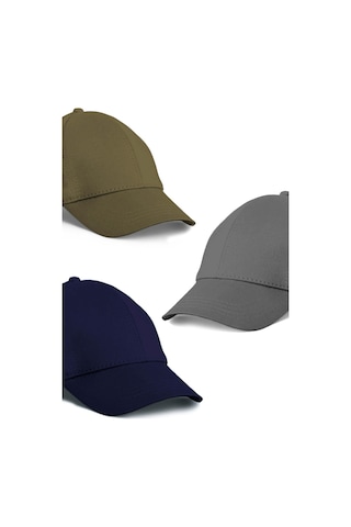 Unisex 3'lü Set Haki,lacivert Ve Gri Renk Beyzbol Şapka - Unisex Çok Renkli