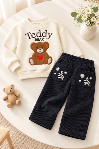 Fesshera Erkek Çocuk Takım Uzun Kollu Sweatshirt Ve Fitilli Kadife Pantolon Set Siyah