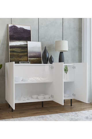 Demir Ayaklı %100 Mdf Şık Ve Çok Amaçlı 3 Kapaklı Beyaz Konsol