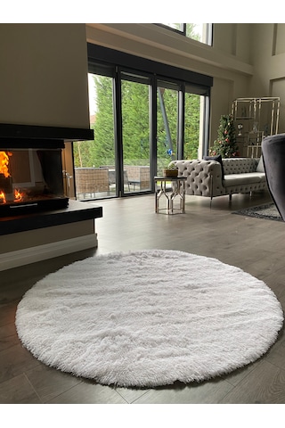 Tavşan Beyaz Yumuşak Dokulu Peluş Halı Yuvarlak