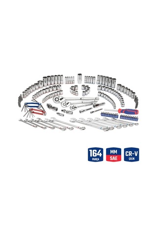 Workpro Wp202530 1/4 3/8 1/2 Metrik/inç 164 Parça Cr-v Ağır Hizmet Lokma Ve Kombine Anahtar Takımı Fr Wp202530