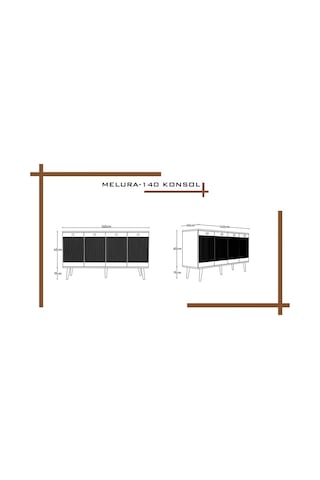 Melura Konsol 140 Cm %100 Mdf Lake Ahşap Ayaklı Gri