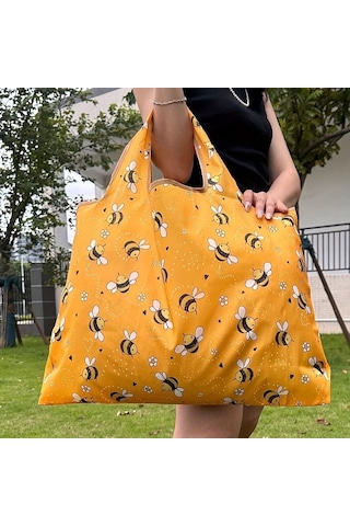 My Balli Store Büyük Boy Alışveriş Ve Pazar Çantası, Dayanıklı Polyester Omuz Tote Çanta Arı Baskılı