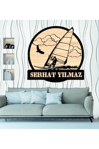 Yelkenli Rüzgar Sörfü Deniz Temalı Ahşap Duvar Tablo