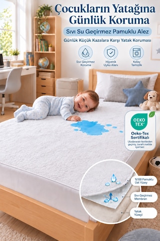 Sıvı Su Geçirmez %100 Pamuklu Alez Bebek Çocuk Yatak Koruyucu Park Beşik Kreş Anaokulu Alt Islatma 70x130