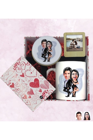 BK Gift Sevgiliye Özel Karikatürlü Kutuda Hediye Seti, Kupa Bardak, Sevgili Hediyesi, Kokulu Mum, Fotoğraflı Çerçeve-9