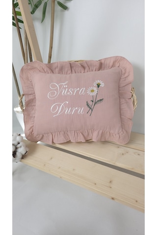 Gros Shop Müslin Yeni Doğan 4katlı Organik %100pamuk Kişiye Özgü Nakışlı Hastane Çıkış Seti Pudra Papatyalı Ekru