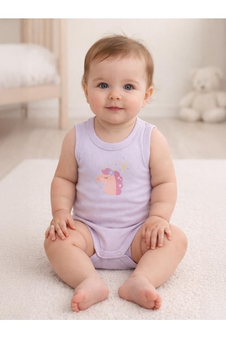 Civil Baby Unicorn Baskılı 0-3 Yaş Çıtçıtlı Badi Lila