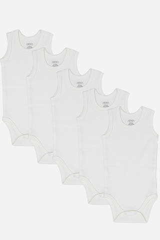Arma Yıldız %100 Organik Pamuklu Beyaz Bebek Atlet Çıtçıtlı Zıbın Body 5'li Paket Beyaz