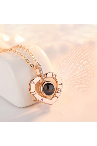Chavin 100 Dilde Seni Seviyorum Rose Love Kalp Kolye Er05Rs