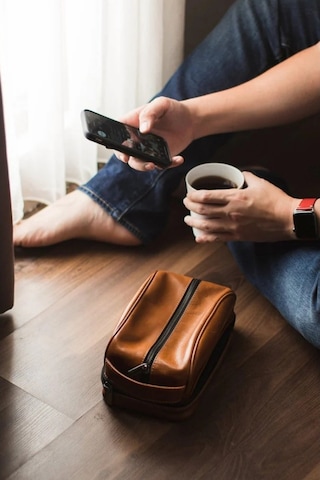 Ryoko Liwa Dopp Kit Deri Seyahat Ve Bakım Çantası El Çantası Tan 1 Kahverengi
