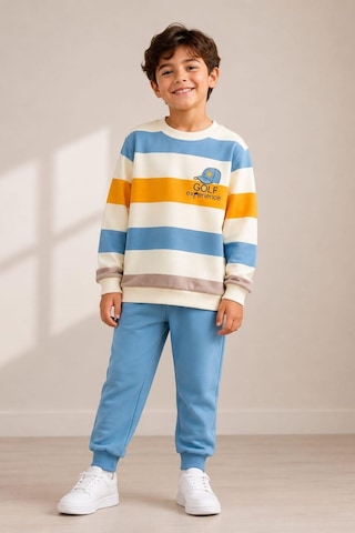 Pina Kids Erkek Çocuk Çizgili Desenli Okul Günlük Eşofman Takımı Esf7036 Mavi