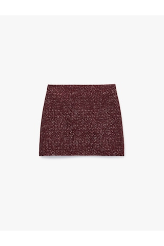 Koton A Kesim Slim Fit Parıltılı Mini Tüvit Etek Bordo 7wak70009ew