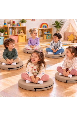Kreş Minderi Anaokulu Aktivite Minderi, Bahçe, Dekor, Sandalye Minderi 40x40x 5 Cm Yuvarlak Minder 1 Adet Açık Kahverengi