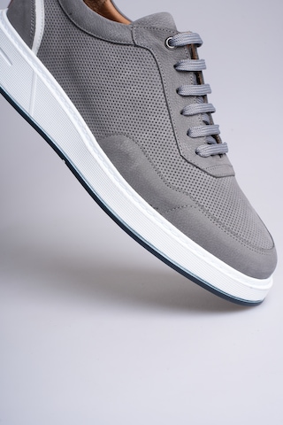 Fame Step Hakiki Deri Erkek Sneaker Ayakkabı Delikli Nefes Alan Günlük Rahat Spor Ayakkabı Lucca Gri