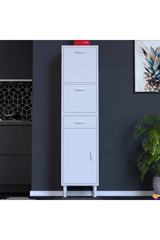 Modilayn Vio Çok Amaçlı Dolap: 35x163.4x32,5 Cm Ölçülerinde, Çekmeceli Ve Kapaklı Mutfak Dolabı. Beyaz