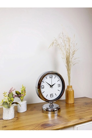 Krom Metal Modern Masa Saati 25 20 Cm Çok Renkli