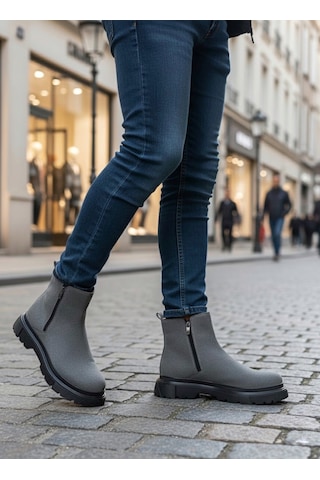 Ba0777 Süet Füme Çift Fermuarlı Erkek Yarım Bilek Bot Füme