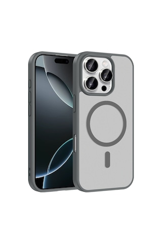 Ardemix Apple iPhone Uyumlu 16 Pro Max Kılıf M-safe Şarj Özellikli Zore Babet Kapak - Gri
