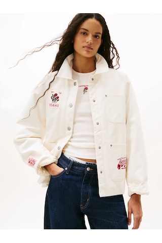 Tommy Hilfiger Tjw Graphıc Chore Ja, Ybh Beyaz Kadın Kot Ceket