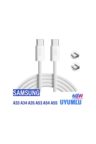 Samsung Uyumlu A53 A54 A55 A72 A73 Hızlı Şarj Kablosu Type-c To Type-c Şarj Kablosu 60w
