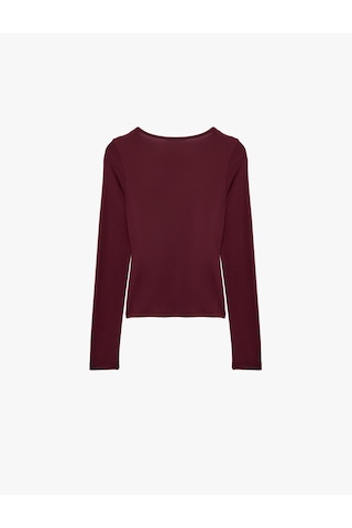 Koton Uzun Kollu Slim Fit Drape Detaylı Tişört Bordo 7wal10312ık