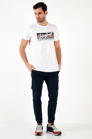 Buratti Pamuklu Slim Fit Bisiklet Yaka Baskılı Erkek T Shirt 541Higher Beyaz