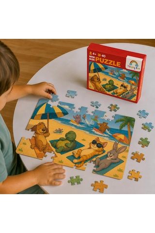 Yaz Tatili Mini Puzzle 40 Parça 3-7 Yaş Eğitici Çocuk Puzzle Yapboz