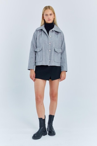 4410 Kadın Balık Sırtı Kısa Kaban Gri Gri