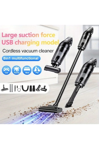 Fochsia Black Şarjlı El Süpürgesi: Type-c Şarj, 8 Aksesuar, Büyük Kapasiteli, Ev Ve Araç Temizliği İçin