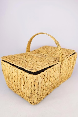 Digithome Hasır Bambu Kapaklı Piknik Sepeti Dikdörtgen Piknik Çantası Kahverengi - Cl-5004