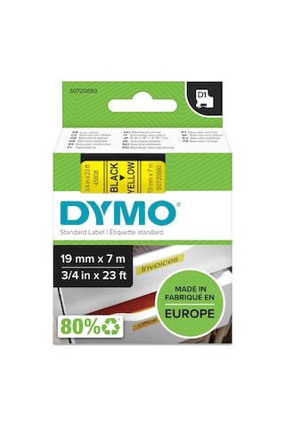 Dymo 45808 S0720880 D1 Sarı/Siyah Yedek Şerit 19 MM X 7 M
