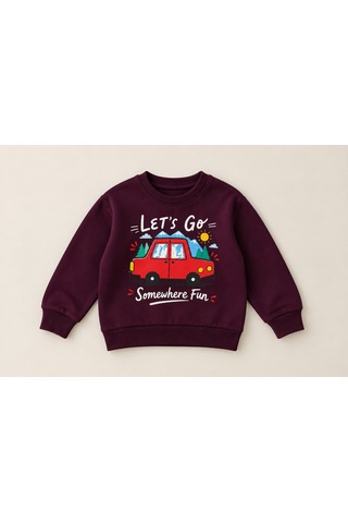 Pitipam Erkek Çocuk Araba 'let's Go Somewhere Fun' Baskılı Çizgili İkili Takım Mürdüm