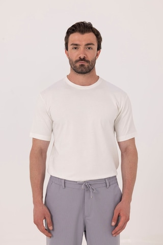 Sabri Özel Ekru %100 Pamuk Bisiklet Yaka Düz Renk Basic T-shirt