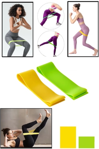 2'li Set Direnç Bandı 60 Cm X-hafif - Orta Pilates Egzersiz Yoga - Mini Loop Band Sarı - Yeşil