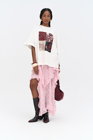 Mireya Asimetrik Pembe Dantel Etek Pembe