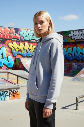 Benerly Kadın Kapüşonlu Düşük Kol Oversize Sweatshirt Fonksiyonel Dayanık Gri Melanj
