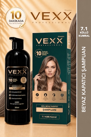 Vexx Professional Beyaz Kapatıcı Pratik Boya Şampuan Küllü Kumral 7.1 Amonyaksız Formül 300 Ml.