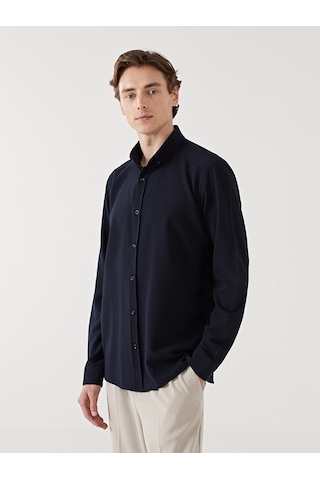 Lcw Vision Lacivert Slim Fit Uzun Kollu Armürlü Erkek Gömlek