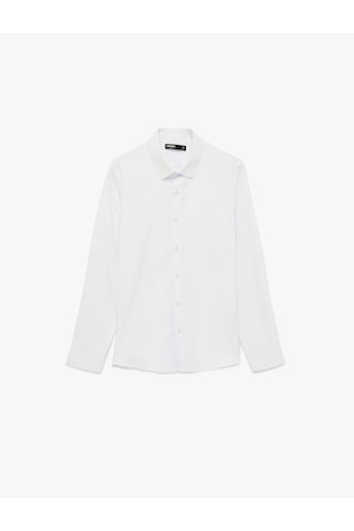 Koton Uzun Kollu Yarım İtalyan Yaka Slim Fit Gömlek Beyaz 6sam60100hw Beyaz