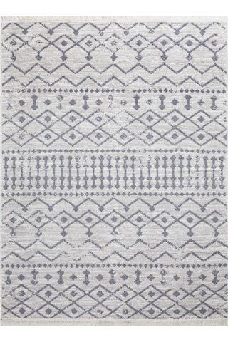 Bohem Serisi Çift Taraflı Dokuma Pamuklu Kilim Gri - Beyaz