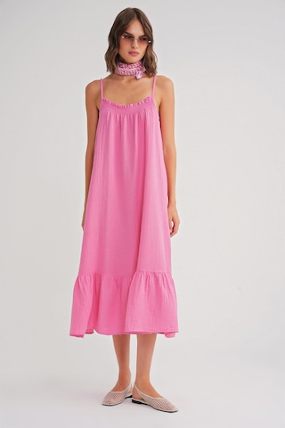 4740 Kadın Askılı Müslin Midi Elbise Pembe Pembe