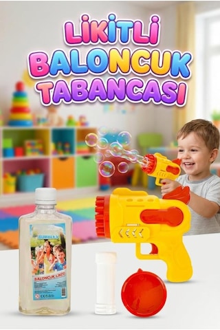 Köpük Baloncuk Makinası 3 Parçalı Yanında 500ml Baloncuk Likiti Hediyeli Eğlenceli Oyun Seti Sarı
