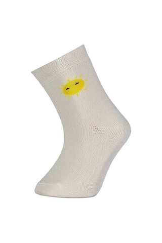 Bibaby Desenli Bamboo 2Li Çorap 68384 Sarı-Ekru