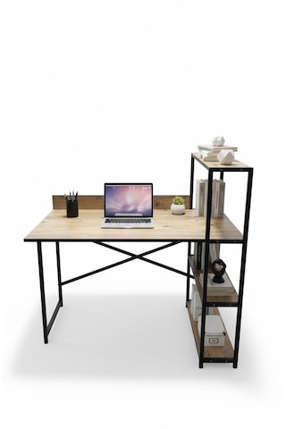 Modern 3 Raflı Çalışma Masası 60x120 - Bilgisayar Ofis Ders Masası Oyuncu Masası Ahşap Metal