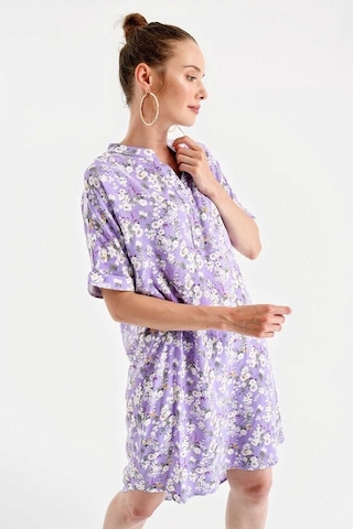 Gabria Kadın Yarım Pat Desenli Elbise Lila